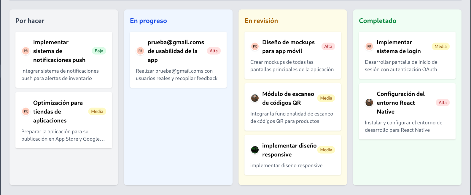 Tablero Kanban de FlowPilot